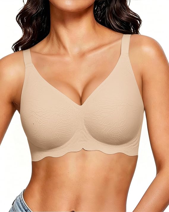 Supportvie Full Coverage V Neck Wireless Bra for Women
