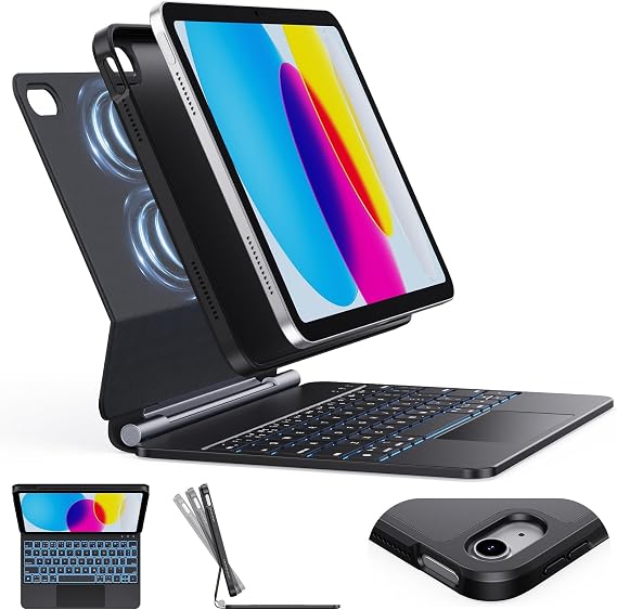 CHESONA Keyboard Case for iPad (A16) 11th 2025/10th Generation 10.9-inch 2022, 7-Color Backlit with Removable Protective Case, Floating Cantilever Stand, Portrait/Landscape Mode, Smart Trackpad, Black