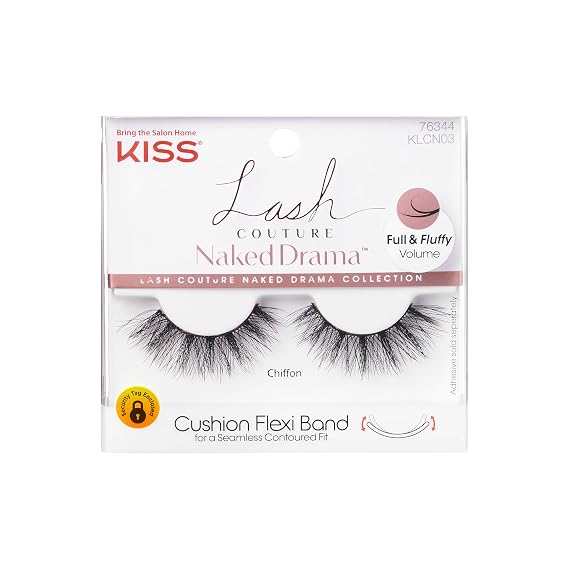 Kiss Lash Couture Naked Drama False Eyelashes, 14 mm, Easy to Apply, Reusable, No Damage To Natural Lashes, Cruelty Free, 1 Pair Fake Lashes - Style Chiffon