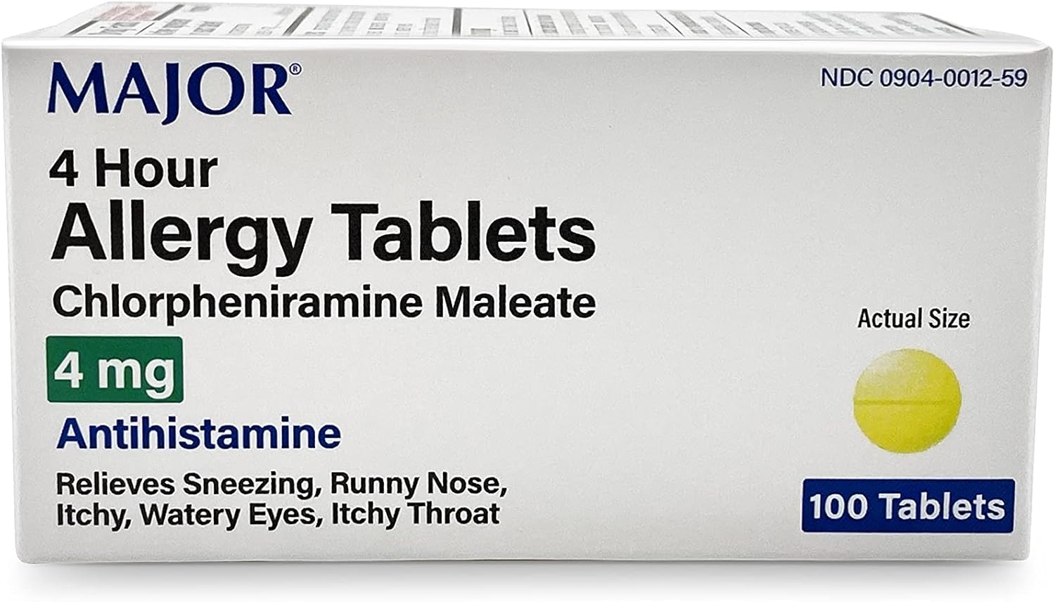 Major Pharmaceuticals Chlorpheniramine 4 mg Tablets, 100 Count