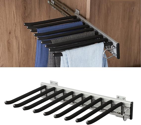 Pull Out Trousers Rack 9 Arms, Black, Right Side Installation