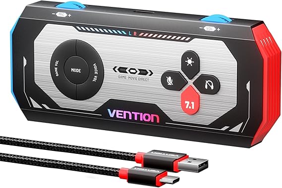 VENTION 7.1 Gaming DAC External USB Sound Card, 7.1 Virtual Surround Sound Blaster, 24bit/192KHz, RGB Light System, Gaming Audio Amplifier Compatible with PS5, PS4, Xbox, Nintendo Switch, PC, Headset