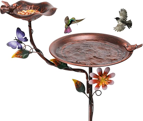 MUMTOP Bird Bath and Feeder for Outdoors, 53in Height Metal Birdbath Copper