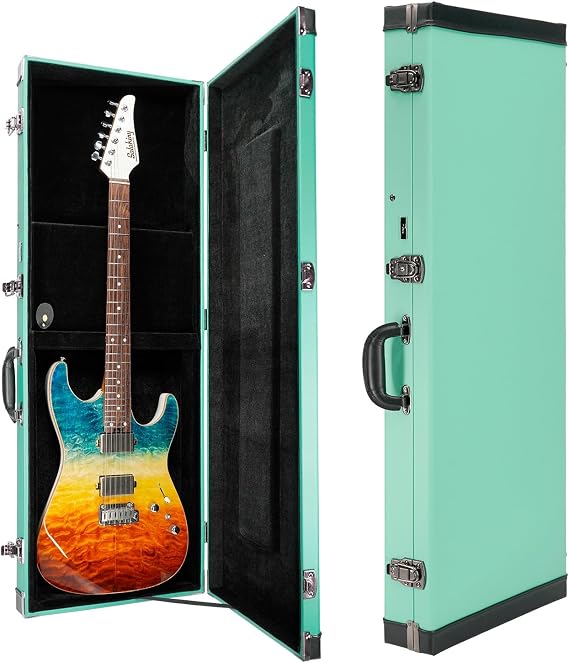 Electric Guitar Case Hard, Fits Fender Strat, Tele, and Standard Guitars, Portable 4-Layer Protection Hardshell with Comfort Handle, Secure Metal Lock (Light Green)