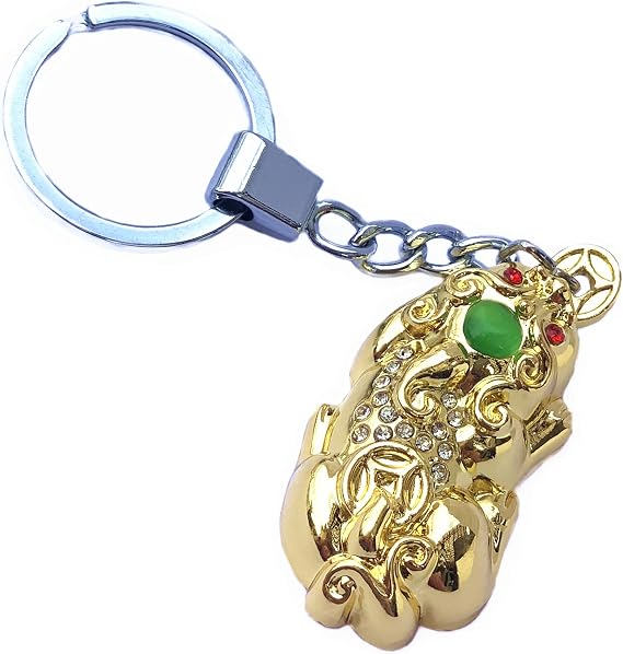 Feng Shui Gold Plated Pi Yao Pi Xiu Bi Xie Key Ring Chain Amulet Ornament for Wealth Luck