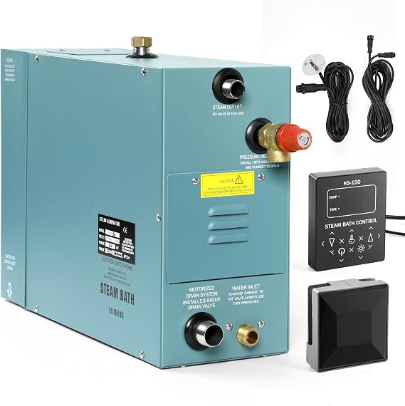 6KW Commercial Self-Draining Steam Generator Shower System Home Steam Bath Spa Generator 30 min to 12 Hours Auto Drain 95-131F for Suitable Space Heating 6 m3/212Cubic feet(6KW)