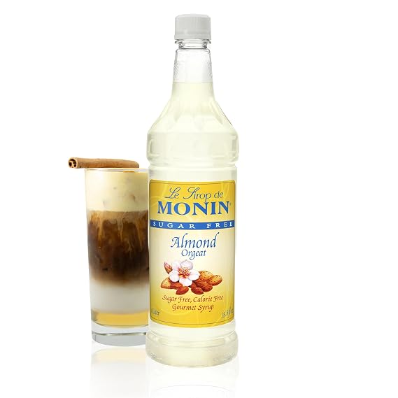Monin - Sugar Free Almond Syrup, Subtle Sweetness with Rich Almond Flavor, Great for Lattes, Cappuccinos, Unique Cocktails, Vegan, Non-GMO, Gluten-Free (1 Liter)