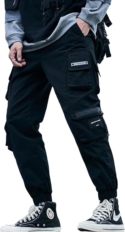 Mens Stylish Hip Hop Joggers Techwear Cargo Pants Streetwear Fashion Pants for Men 09 Black X-Large