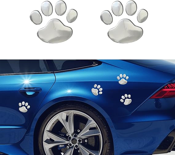 3D Chrome Bear Dog Paw Footprint Car Sticker Decal, Auto Car Emblem Decal Decoration, Footprint Styling Vehicle Decals Stickers Decoration Fit for Cars Bumper Window Laptop Luggage Car Accessories