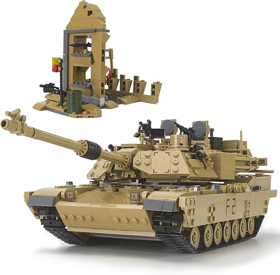 M1A2 Abrams Tank Building Set 1:28 Scale Military Model Kit 2-in-1 Vehicle | Armored Vehicle with Ruin Buildings Soldier Figures Army Blocks Toy Set Gift for Adults Military Enthusiasts (1463 Pieces)