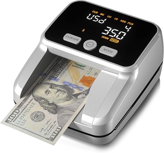 AROHANI Small Auto Counterfeit Bill Detector for USD & EUR, Silver