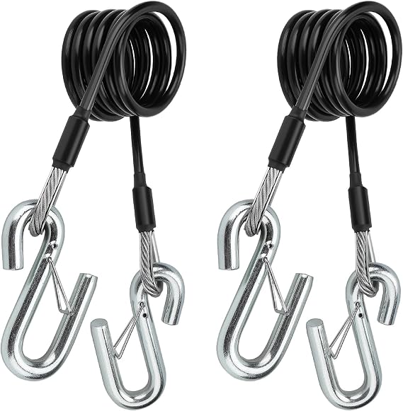 BX88196 Safety Cable Kit with S-Hook 7 Ft 7500LBS Black Coiled 2Pcs