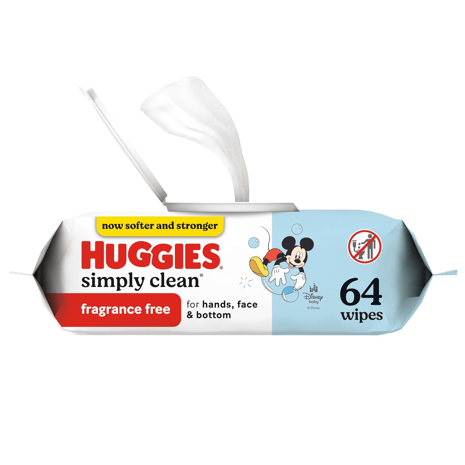 Huggies Simply Clean Unscented Baby Diaper Wipes, 1 Flip-Top Pack 64 Wipes Total, Packaging May Vary