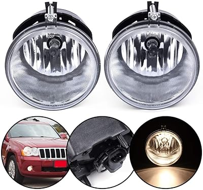 G-PLUS Front Bumper Fog Lights wBulb Compatible with Jeep Grand Cherokee 2005 2006 2007 2008 2009 2010Fit Jeep Commander 2006-2010 CH2592138 CH2592138 4805859AAClear Lens