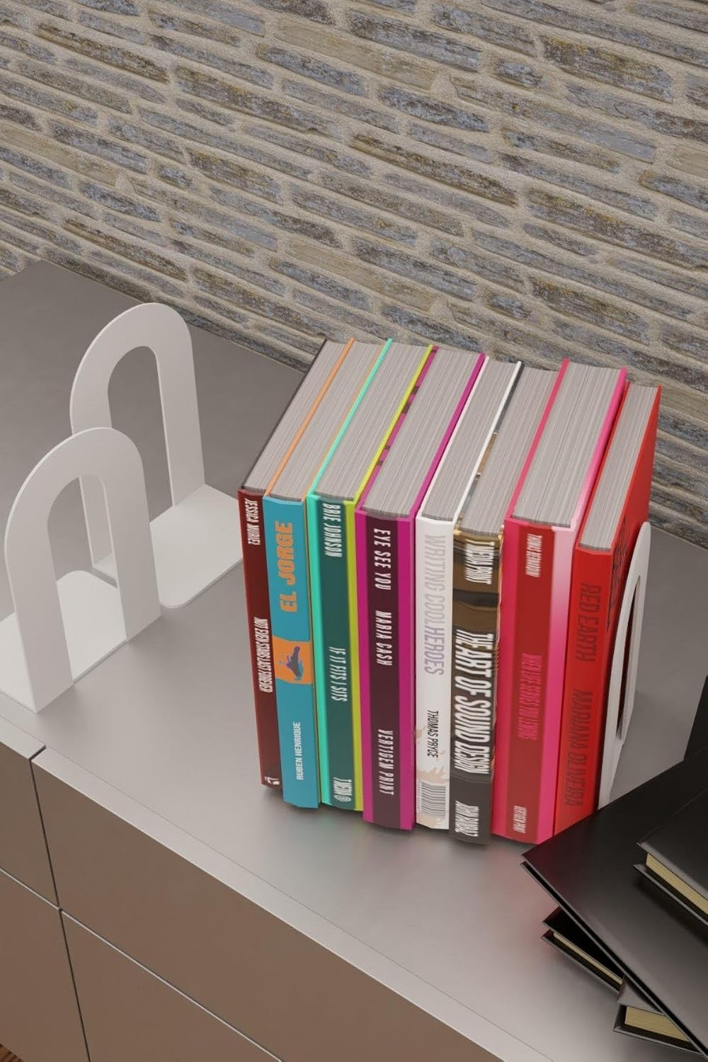 Risingbaber Decorative White Classic Metal Book Holder, Book Support (Binary Set) MK4B