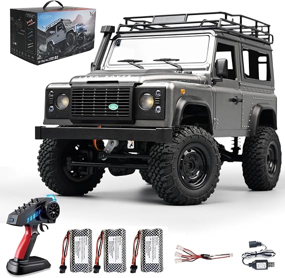 MN99S RC Rock Crawler, 1:12 Scale D90 Land Rover Defender 4WD Off-Road RC Truck with 3PCS 1200Mah Batteries, Upgraded 280 Motor 4-Link Suspension