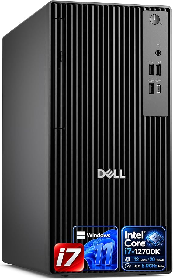 Dell Desktop Tower, Intel Core i7-12700K(12 Cores, 20 Threads) Processor, 16GB DDR5 RAM, 1TB PCIe SSD, Dual 4K Monitor Support (HDMI & DP), Wi-Fi, Bluetooth, USB-C, Windows 11 Pro, Wired KB & Mouse