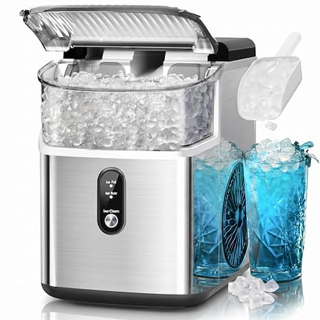 Nugget Ice Maker Countertop,35lbs/24H Portable Ice Machine with Crushed Ice | Self-Cleaning, One-Click Operation for Home, Kitchen, Office Use, Silver