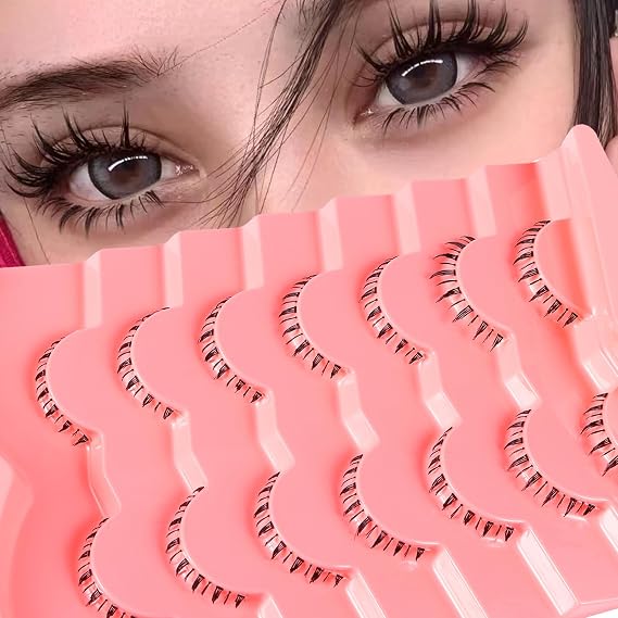 7 Pairs Bottom Lashes Clear Band Wispy Natural Look Lashes Japanese Manga Style Spiky Anime Lower Lashes Dramatic DIY Cosplay Bottom Eyelashes Reusable (A01)