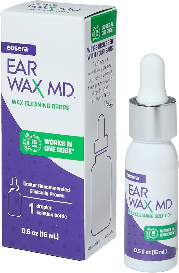 eosera Ear Wax MD - Ear Wax Dissolving Drops - Breaks Down & Dissolves Earwax in Just 1 Treatment - Doctor Recommended & Clinically Proven - Gentle & Safe - 15-mL