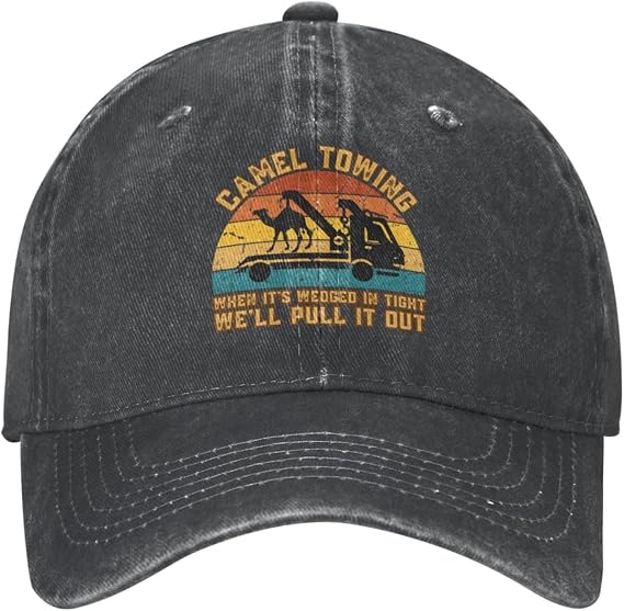Camel-Towing Tracker Hat for Men Women Camel-Towing Hat Washed Baseball Cap Funny Trucker Hat