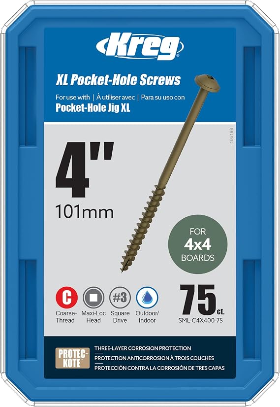 Kreg Protec-Kote Pocket Screws, Outdoor Pocket Hole Screws, 4", 75 Count