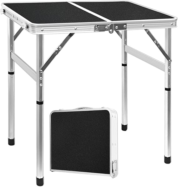 Small Folding Table 2ft Lightweight Camping Table Adjustable Height Portable Table Easy Set Up Beach Tables Collapsible Compact Folding Tables for Indoor Outdoor Picnic Party Hiking BBQ...