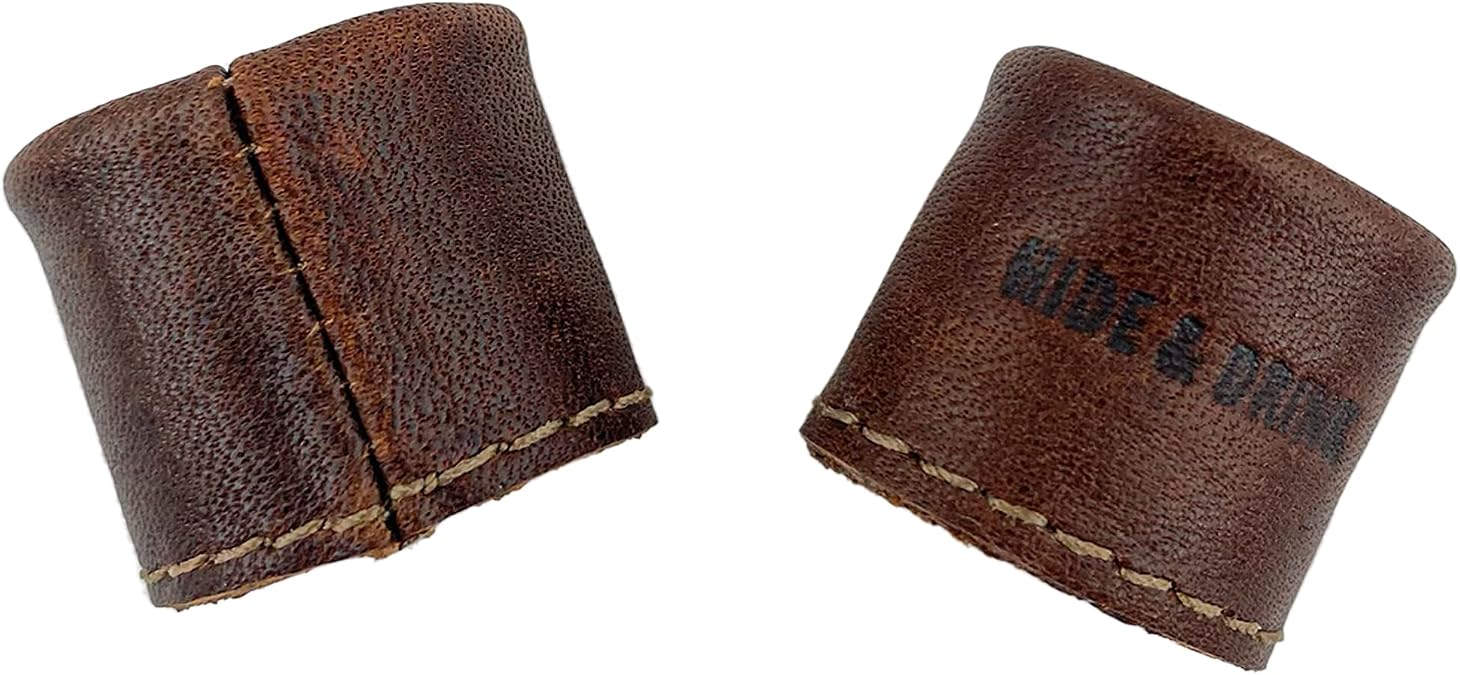 Hide & Drink, Leather Ring Thimble (2 Pack) Finger Protector, Handmade from Full Grain Leather - Bourbon Brown