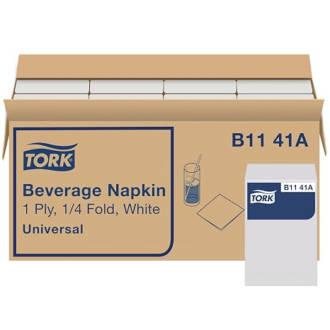 Tork White Beverage Napkin, 1/4 Fold 1-ply, 8 x 500 napkins, B1141A