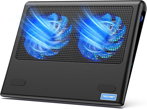 TECKNET Laptop Cooling Pad - 12-15.6 Laptops Cooler, Powerful Cooler and Ultra Quiet for Gaming Laptops Pad, 2 Wind Speed Adjustable, USB A & C Powered Cooler Stand with Laptop Fan LED Blue
