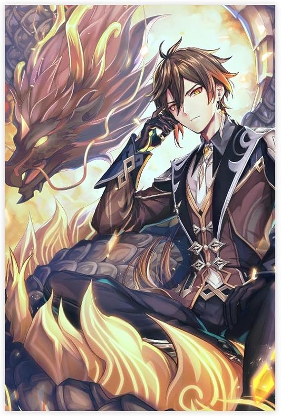 KSHTT Game Genshin Impact Zhongli Anime Poster Canvas Poster Bedroom Decor Sports Landscape Office Room Decor Gift Unframe: Unframe:16x24inch(40x60cm)