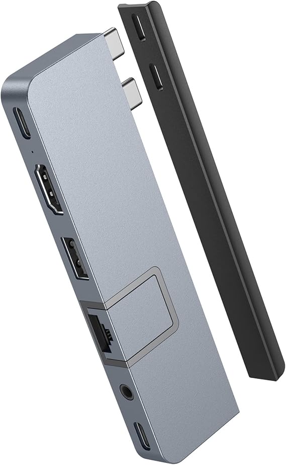 HyperDrive Duo 7-in-2 MacBook USB C Hub USB Hub for Mac Pro 14 & 16 4K60Hz HDMI, Ethernet, USB4 40Gbps 100W Power Delivery, USB-C 10Gbps, USB-A, MicroSD, 3.5mm Jack, Magnetic Mount (Silver)