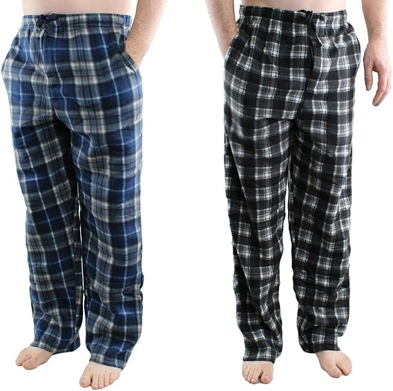 Comfy Lifestyle Men's Pajama Pants, Lightweight Soft Fleece Plaid Casual Sleep Lounge Bottoms with Pockets