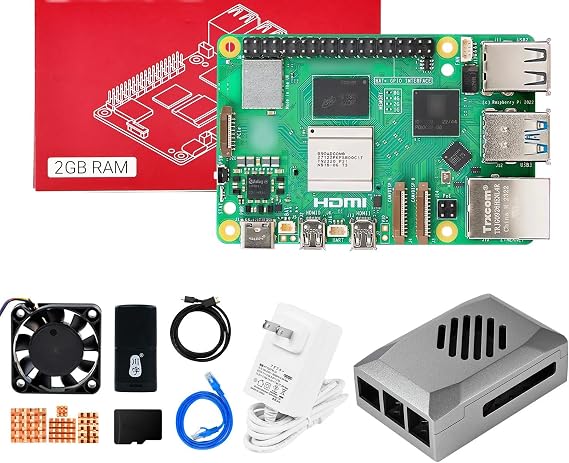 Raspberry Pi 5 Developer Kit 4GB/8GB Broadcom BCM2712 Quad-core Arm Cortex A76 Processor @ 2.4GHz PD Power Adapter, ABS Shell with fan, Heatsink AI Artificial Intelligence Programming Python