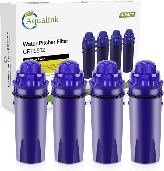 AQUALINK Pitcher Water Filter Compatible with Pur CRF950Z, PPF951K, PPT700W, CR-1100C, CR-6000C, DS-1800Z, PPT111W, PPT111R, PPT711W, PPT711, PPT710W, 4PACK