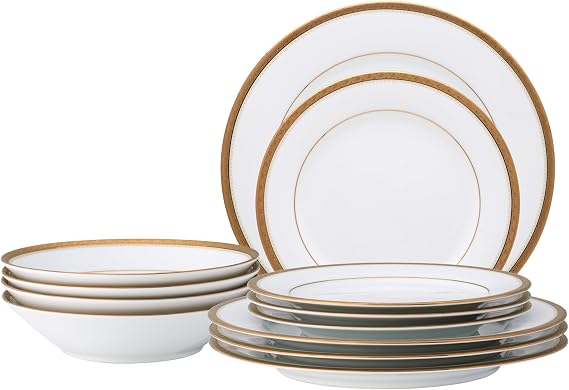 Noritake Charlotta Gold 12-Piece Dinnerware Set, Service for 4