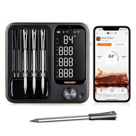 INKBIRD WiFi Wireless Meat Thermometer with 360Readable LCD Standalone Base,4 Probes Digital Food Meat Thermometer with Remote Control for BBQ, Grill, Oven, Smoker, Rotisserie, Kitchen