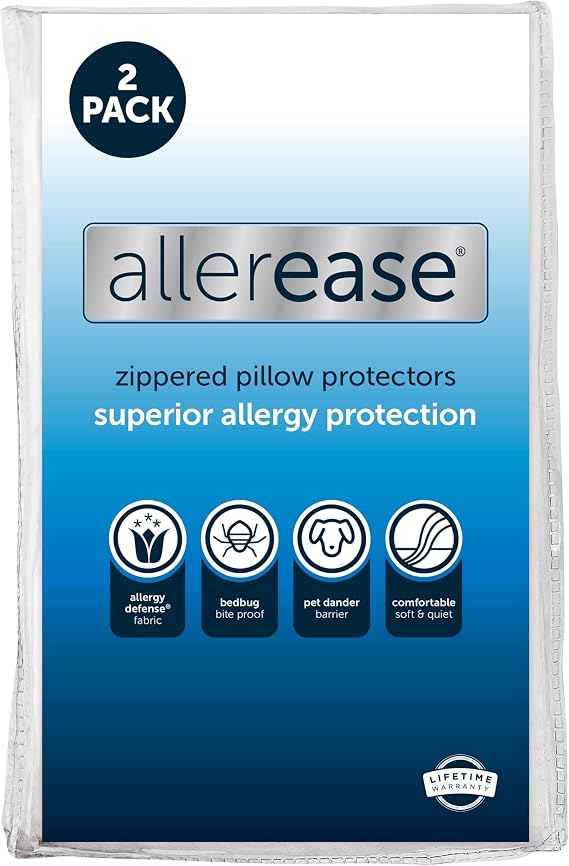 AllerEase Allergy Pillow Protector, Standard/Queen - 2 Pack