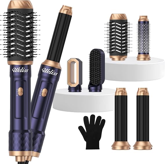 Ukliss Hair Dryer Brush 6 in 1, Hot Air Brush & Styler with ALCI Safety Plug, Ionic Blow Dryer Brush for Frizz Free Salon Blowout, Volumizing & Auto Curls, for Fine to Normal Hair (Blue)