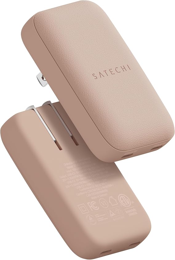 Satechi OntheGo 67W Wall Charger, GaN USB-C Fast Charging, Desert Rose | PD 3.0+PPS, dual-port power split (45W+20W), for MacBook, iPad, iPhone, Galaxy, Pixel, Steam Deck