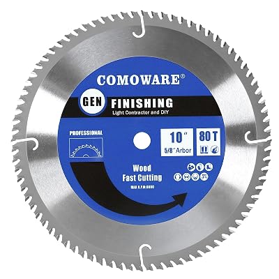 COMOWARE 10 inch Miter Saws Blade, 80T ATB Circular Saw Blade, 58 Arbor, TCT Carbide-Tipped, Anti-Vibration, Teflon Anti-Stick, Miter Saws Blades for Wood, Laminate, Plywood & Hardwoods