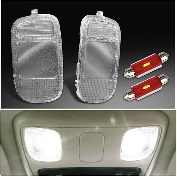 Interior Map Dome Light Cover Lens Overhead Console with White LED lights bulbs Compatible with 2002-2009 Dodge Ram 1500 2500 3500
