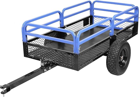 Heavy Duty Steel ATV Dump Trailer, 1500-Pound Load Capacity, Tow Behind Dump Cart Garden Trailer, with Removable Sides and 2 Tires, for Mowers, Tractors, ATV, UTV