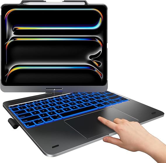 typecase Keyboard Case for iPad 13" & 12.9", Trackpad, 360 Rotating | For iPad Pro 13/Air 13/Pro 12.9, 11Color Backlit Keys, Pencil Holder, 7 Modes, Midnight Gray, for Office, Travel, Drawing
