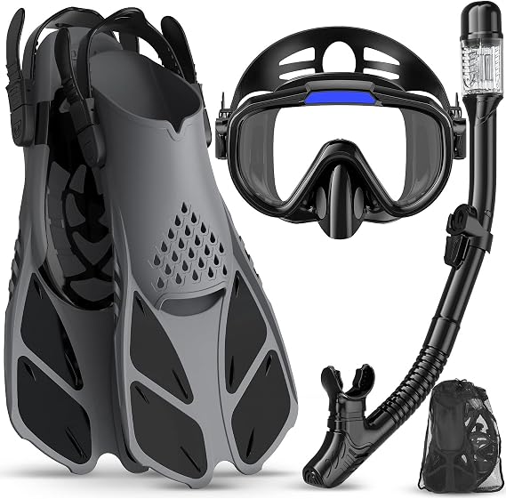 Ubekezele Snorkeling Gear for Adults 4in1 Set with Mask Snorkel
