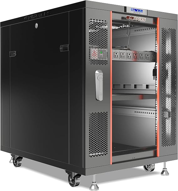 Server Rack Cabinet, 39 Deep 19 Floor Standing Network Enclosure Glass Door, 18U 39 Deep 24 W x 39 D x 37 H