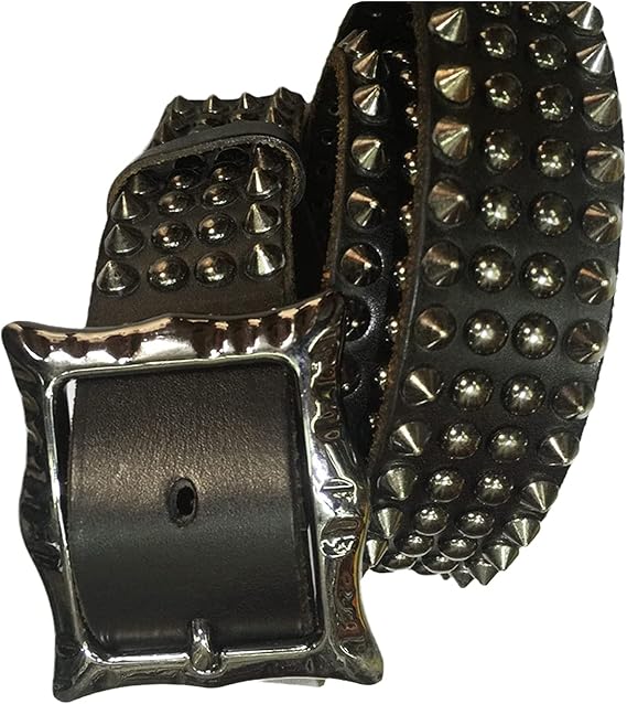Studded Belt Punk Rock Cone Spikes Rivets Handmade Cow Leather Waistband Western Rectangular Buckle for Jeans Pants (110cm/waist:37", Black)