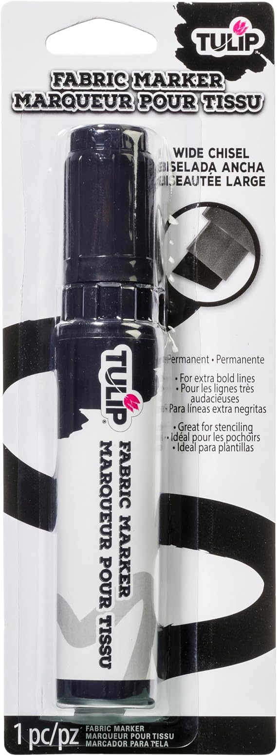 Tulip Permanent Fabric Marker, Black Jumbo Chisel Tip No Heat Set, Minimal Bleed, Fast Drying for Clothes, Shoes, Bags & Fabric Crafts