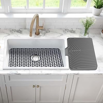 GUUKIN Dish Drying Mat, 17.7 x 11.8  Drying Matt Kitchen Counter, Heat Resistant Stone Drying Mat, GUUKIN Sink Protectors for Kitchen Sink - 13 58 x 11 58, Silicone Kitchen Sink Mat Grid for Bot