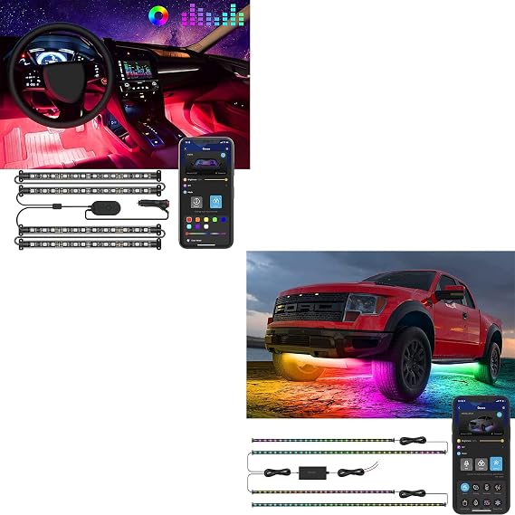 Govee Car LED Lights Bundle with Govee Underglow Car Lights, App Control, 2 Music Modes LED Lights for Cars, SUVs, Trucks, DC 12-24V